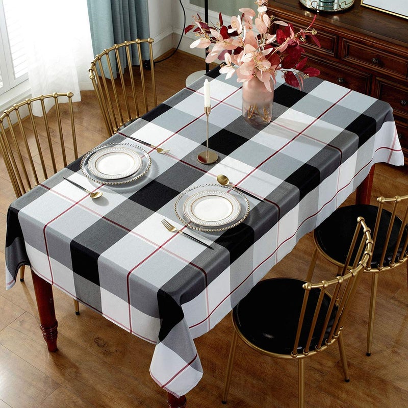 SASTYBALE Rectangle Tablecloth Plaid Style Polyester Table Cloth(Rectangle/Oblong, 52" x 70" (4-6 Seats),Grey) - Image 2